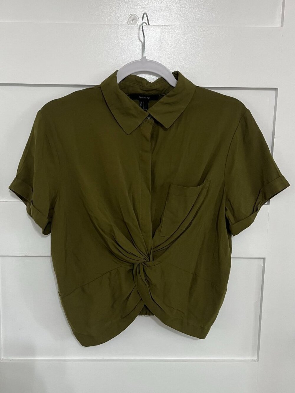 Forever 21 Olive Green Copped Button-up